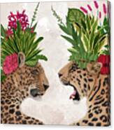 Hot House Leopards, Pair, Pink Green #1 Canvas Print