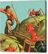 Man Shooting Giant Ants With Bow And Arrow #1 Canvas Print