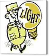 Man With Oversize Light Bulb With The Word Light #1 Canvas Print