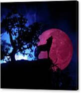 Silhouette Of Howling Wolf Against Dark #1 Canvas Print