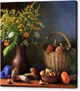 Still Life With Mushrooms And Bouquet #1 Canvas Print
