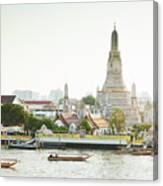 Thailand, Thailand Central, Bangkok, Tropics, Gulf Of Siam, Gulf Of Thailand, Wat Arun, Wat Arun And Chao Phraya River #1 Canvas Print