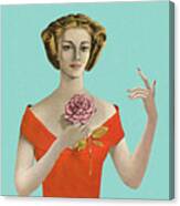 Woman Holding A Flower #1 Canvas Print