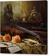 Still Life With Violin And Roses #11 Canvas Print