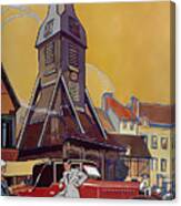 1927 Coupe With Gentlemen In Rural Town Setting Original French Art Deco Illustration Canvas Print
