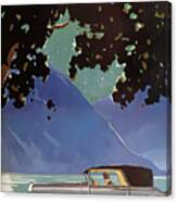 1928 Delage Woman Driver In Elegant Lakeside Setting Original French Art Deco Illustration Canvas Print