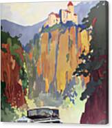1930 Isotta Fraschini At Speed Country Road With Castle Background Original French Art Deco Illustration Canvas Print