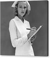 1930s 1940s Serious Blond Woman Nurse Canvas Print