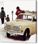 1965 Volvo Station Wagon With Family Of Skiers Canvas Print