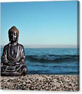 Japanese Buddha Statue At Ocean Shore #2 Canvas Print