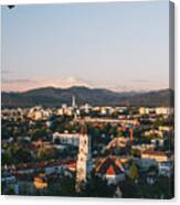 Ljubljana City With Mountains In The Background, Slovenia’s Capital. #2 Canvas Print