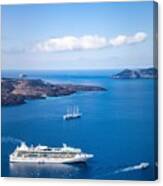 Cruise Ships At Sea. Santorini Bay #3 Canvas Print