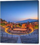 Italy, Sicily, Messina District, Ionian Coast, Ionian Sea, Taormina, Greek Theatre, Mount Etna In The Background #3 Canvas Print