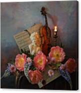 Still Life With Violin And Peonies #3 Canvas Print