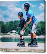 Grandfather Teaching Grandson To Roller Skate #8 Canvas Print
