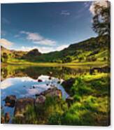 United Kingdom, England, Cumbria, Great Britain, Lake District, British Isles, Blea Tarn, Blea Tarn With The Lake District Peaks In The Background On A Sunny Summer Afternoon #9 Canvas Print