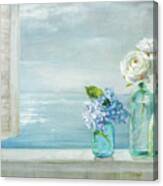 A Beautiful Day At The Beach - 3 Glass Bottles Canvas Print