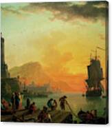 A Calm At A Mediterranean Port By Claude Joseph Vernet Canvas Print
