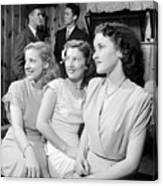 A Picture Of Three Teenage Girls Sitting On A Bench And Smiling In Tulsa, Ok In 1947. Canvas Print