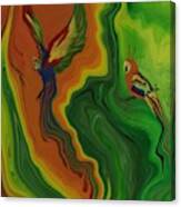 Abstract Art - Colorful Fluid Painting Pattern With Parrots Canvas Print