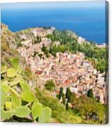 Aerial Landscape View Of Taormina Old Canvas Print