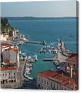 Aerial View Of Pier At Coastal City Canvas Print