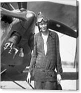 Amelia Earhart Stands In Front Of Plane Canvas Print