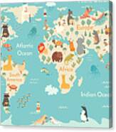Animals World Map For Children Kids Canvas Print