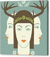 Antler Woman With Two Ladies Canvas Print