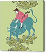 Asian Man Riding Bull Canvas Print