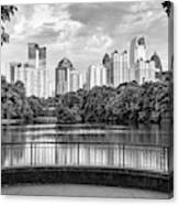 Atlanta Skyline Over Lake Clara Meer In Piedmont Park - Monochrome Edition Canvas Print