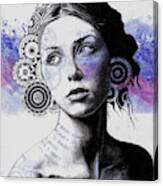 Ayil - Vintage Lady Portrait, Mandala Doodles Sketch Canvas Print