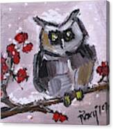 Baby Owl With Berries Canvas Print