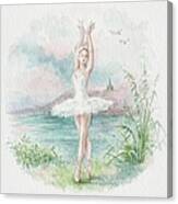 Ballerina In White Tutu Standing On Canvas Print
