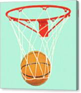 Basketball In A Basketball Hoop Canvas Print