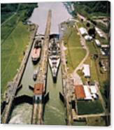 Battleship Passing Through Panama Canal Canvas Print