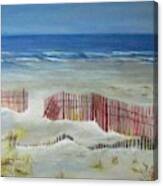 Beach With Red Fence Canvas Print