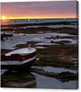 Beached Boats At Sunset Cadiz Spain Canvas Print