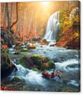 Beautiful Waterfall At Mountain River Canvas Print