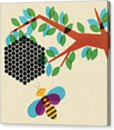 Bee And Honeycomb In Tree Canvas Print