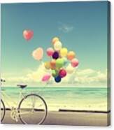 Bicycle Vintage With Heart Balloon Canvas Print