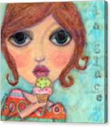 Big Eyed Girl Ice Cream Cone Canvas Print