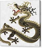 Black And Gold Sacred Eastern Dragon Over White Leather Canvas Print