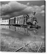 Black And White Of On Life's Railway With Old Steam Locamotive E Canvas Print