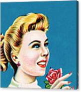 Blond Woman With Rose Canvas Print