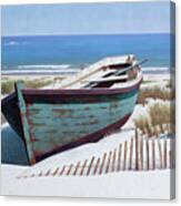 Blue Boat On Beach Canvas Print