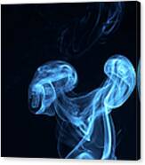 Blue Neon Abstract Smoke Waves Canvas Print