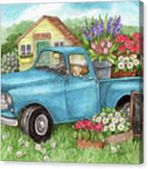 Blue Truck Flowers Hello Spring Canvas Print