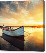 Boat On Lake With A Reflection Canvas Print