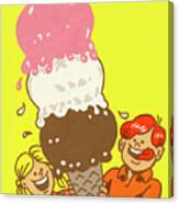 Boy And Girl With Giant Ice Cream Cone Canvas Print